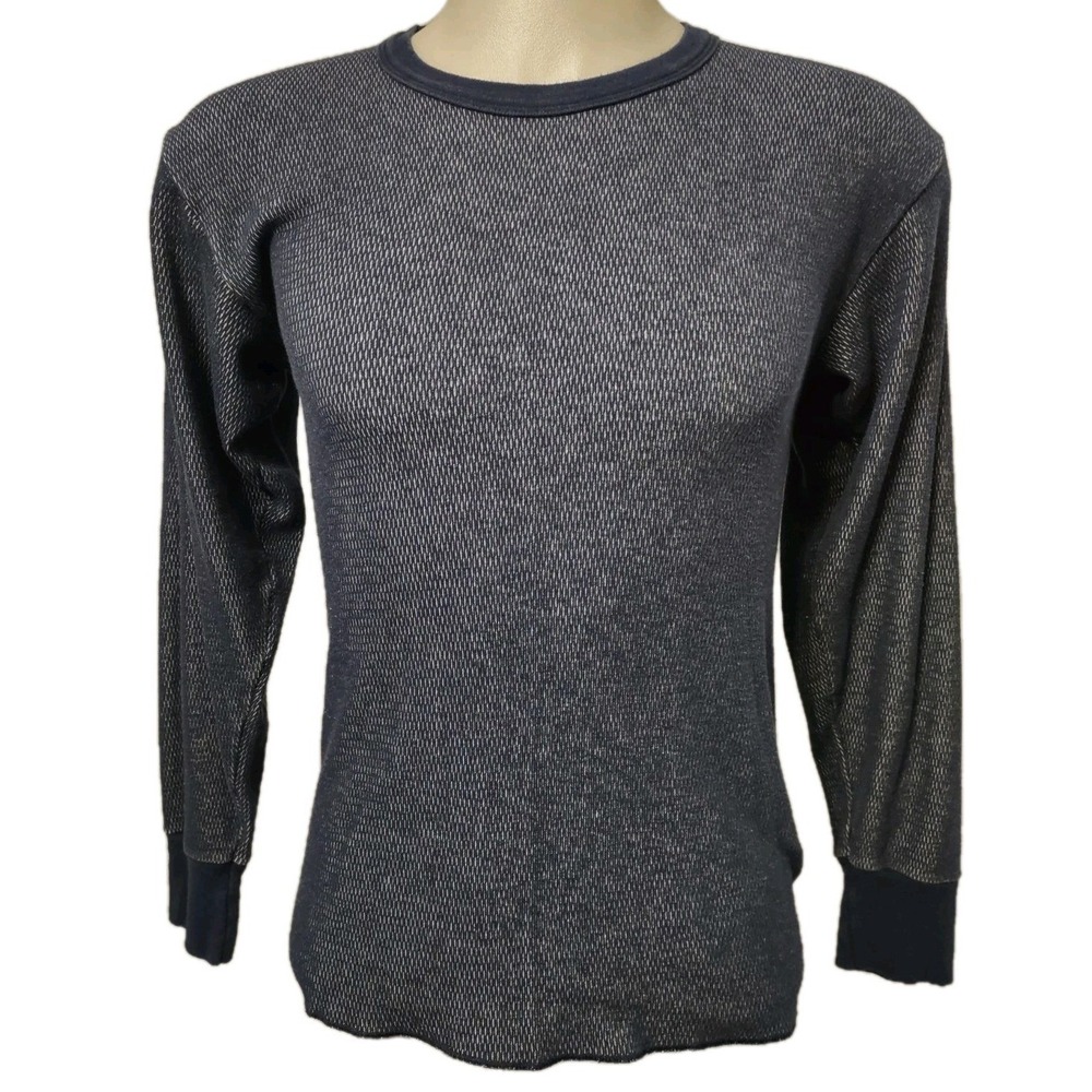 Indera Thermal Top Blue Mens Size Large Crew Neck Shirt Performance Cotton Blend